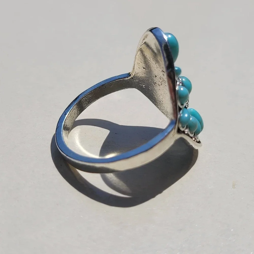Vintage Silver Tone Faux Turquoise Cluster Ring Size 9.75 Blue Southwestern Boho